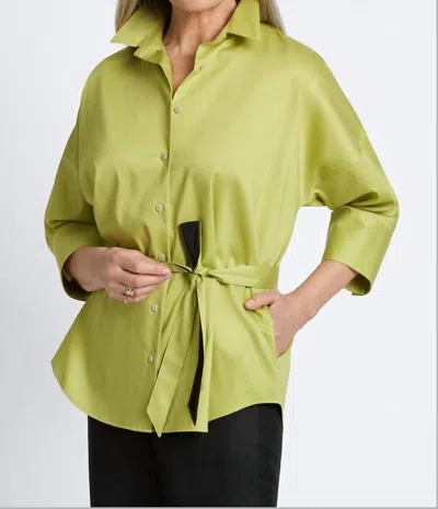 Foxcroft Avery No Iron Stretch Matte Sateen Long Sleeve Shirt In Chartreuse