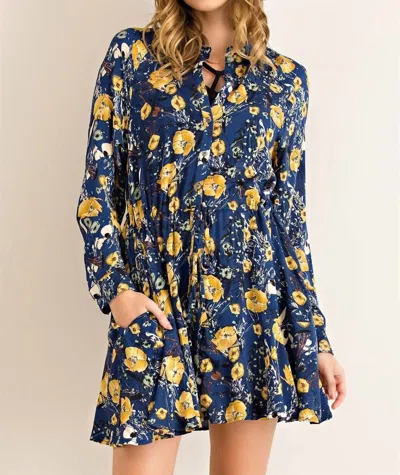 Entro Floral Print Button Down Mini Dress In Blue