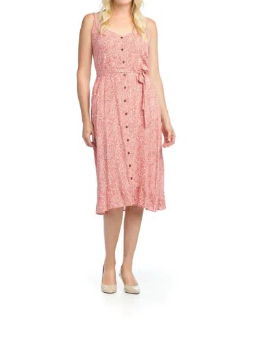 Papillon Leaf Print Dress With Smocked Back And Tie Belt In Coral