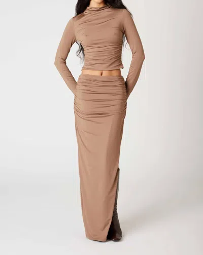 Nia Pia Long Sleeve Open Back Top In Mushroom