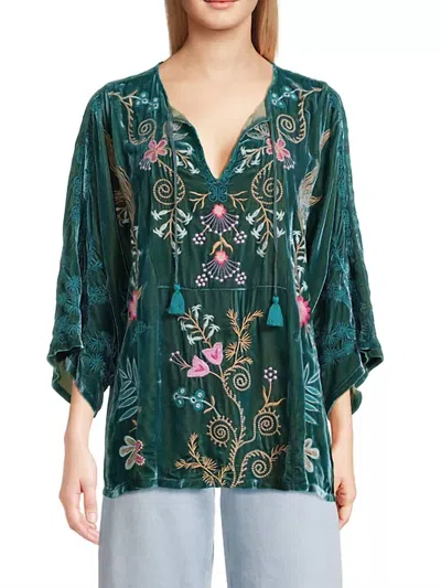 Johnny Was Velvet Kaftan Blouse Sisa In Peacock