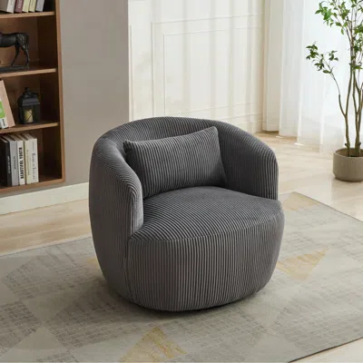 Streamdale Furniture Streamdale 34" Corduroy Swivel Barrel Chair W/ Pillow - Charcoal