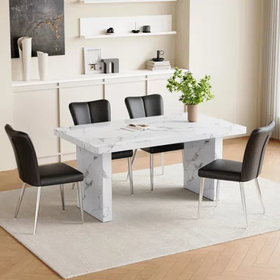 Streamdale Furniture Streamdale White Marble Table & 4 Black Pu Chairs