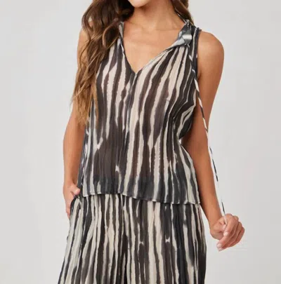 Bella Dahl Tie Neck Pleated Top In Brush Striped Print