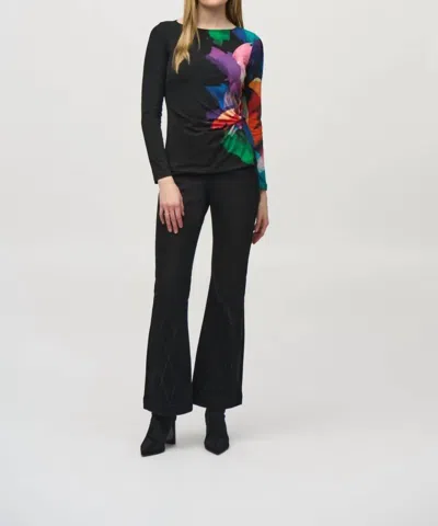 JOSEPH RIBKOFF BRUSHSTROKE PRINT RUCHED TOP IN BLACK/MULTI 
