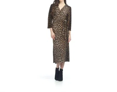 Papillon Rebecca Leopard Print Wrap Midi Dress In Brown
