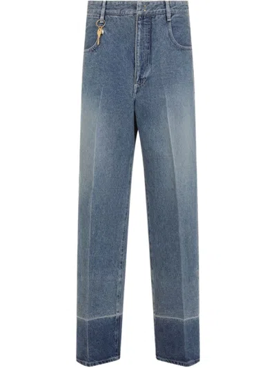 CARVEN COTTON FIVE-POCKET JEANS WITH KEY PENDANT DETAIL 