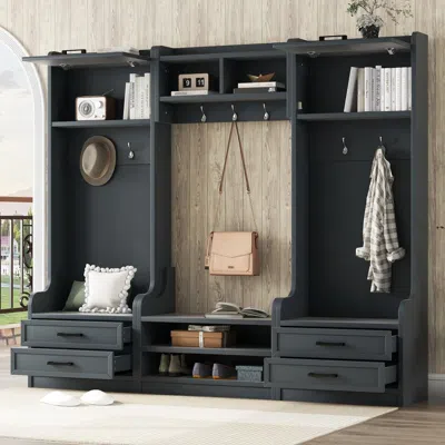 Streamdale Furniture Streamdale 4-in-1 Hall Tree: Storage, Hooks, Drawers & Bench - Antique Blue