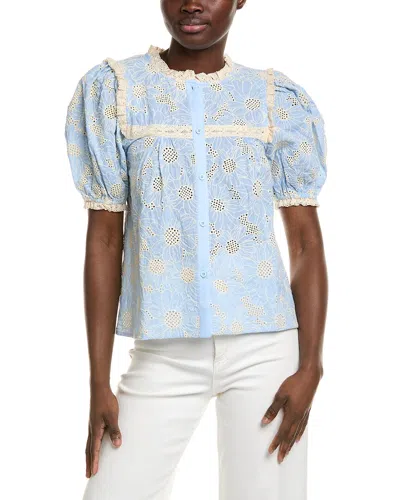 Stellah Lace Trim Eyelet Blouse