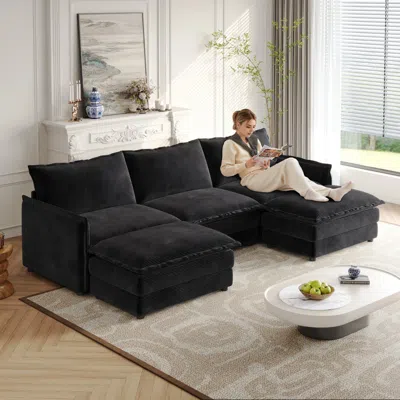 Streamdale Furniture Streamdale Corduroy 3-seater Cloud Couch With Footrests & Cushions