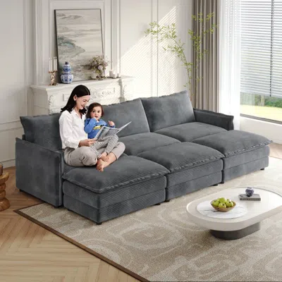 Streamdale Furniture Streamdale Corduroy Cloud Sofa With Footrests & Cushions