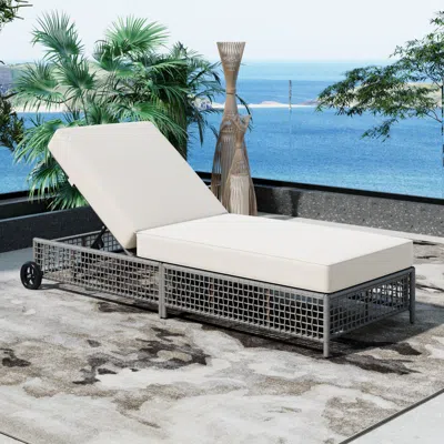 Streamdale Furniture Streamdale Rattan Outdoor Chaise Lounge With Cushion & Wheels