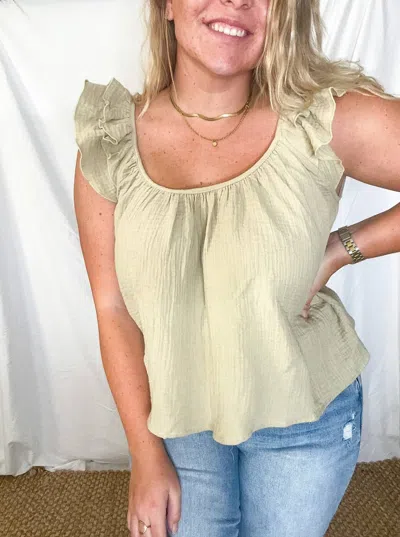 Mable Layken Ruffled Shoulder Top In Sage
