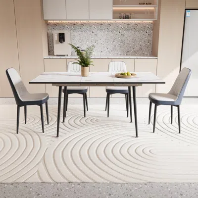 Streamdale Furniture Streamdale 47-63" Expandable Dining Set: Table & Cushioned Chairs, Black Legs