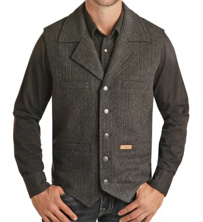 Powder River Wool Stripe Montana Vest In Black In Black