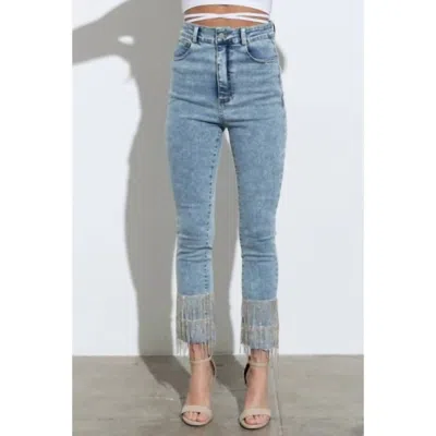 BLUE B RHINESTONE FRINGE JEANS IN LIGHT WASH 