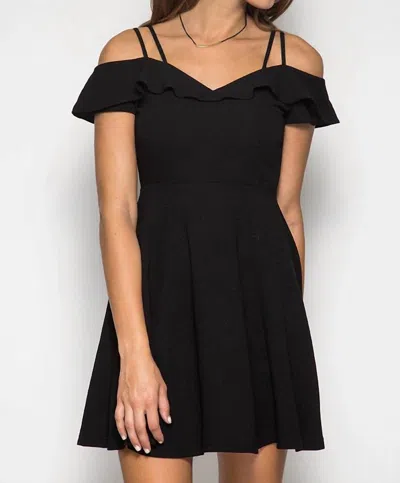 She + Sky Ruffle Sleeve Double Strap Flare Dress In Black
