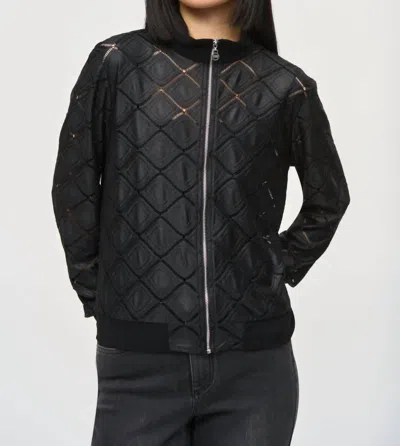 Joseph Ribkoff Ladder Lace Trim Bomber Jacket In Black