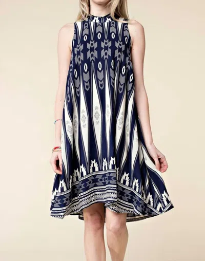Kori High Neck Swing Mini Dress In Navy