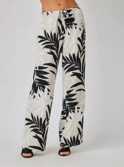 Bella Dahl Wide Leg Drawstring Pants In Maui Palm Print In White