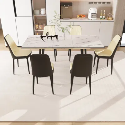 Streamdale Furniture Streamdale 47-63" Expandable Dining Set: Table & Cushioned Chairs, Black Legs