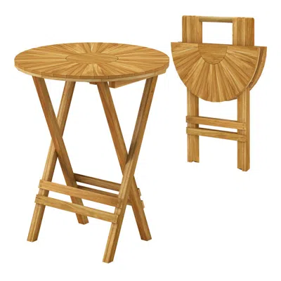 Hivvago Patio Folding Side Table Teak Wood Round End Table With Slatted Tabletop And X-shaped Frame