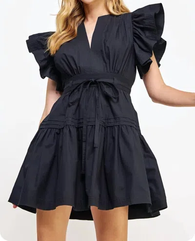 Strut & Bolt Flutter Sleeve Poplin Mini Dress In Black