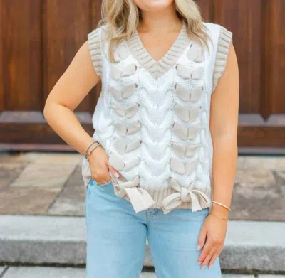 Le Lis Lace Up Detail Sweater Vest In White/ Taupe