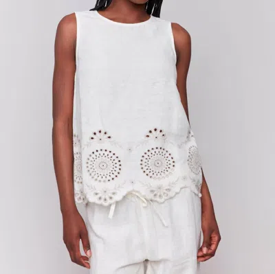 Charlie B Sleeveless Linen Top With Eyelet Embroidery In Natural In White
