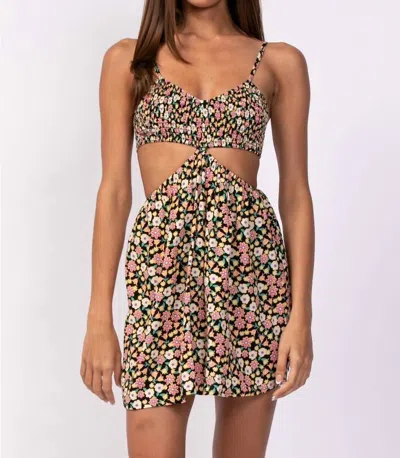 Sky To Moon Smocked Top Ribcage Cutout Dress In Black Multi