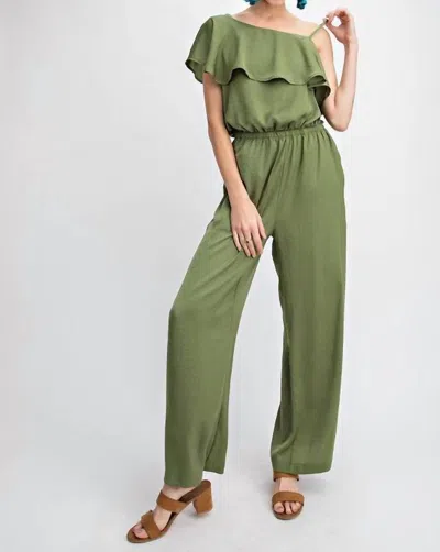 Easel Claire Satin Jumpsuit In Green