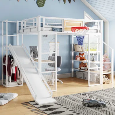 Streamdale Furniture Streamdale Metal Loft Bed With Desk, Wardrobe, Slide & Stairs