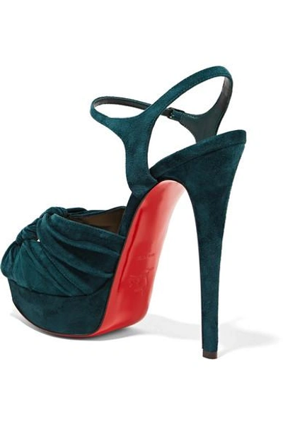 Shop Christian Louboutin Ionescadiva 150 Knotted Suede Platform Sandals In Emerald