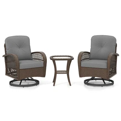 Hivvago 3 Piece Patio Swivel Rocker Set With Tempered Glass Side Table And Thick Cushions