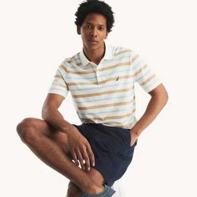 Nautica Mens Classic Fit Striped Polo In White