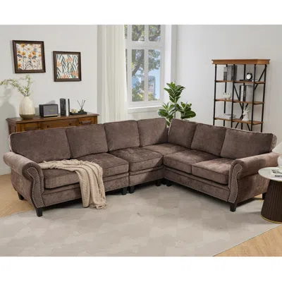 Streamdale Furniture Streamdale Chocolate Chenille 6-seater L-shaped Sectional Sofa