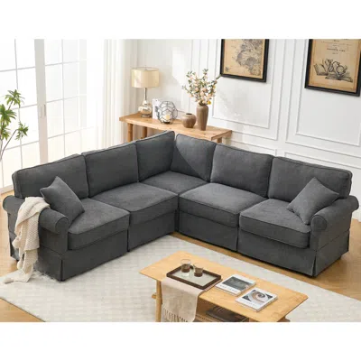 Streamdale Furniture Streamdale Dark Gray Modular Sectional Sofa Set - Convertible L-shape Couch