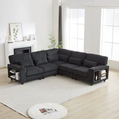 Streamdale Furniture Streamdale L-shaped Corduroy Sectional Sofa With Storage & Cup Holder
