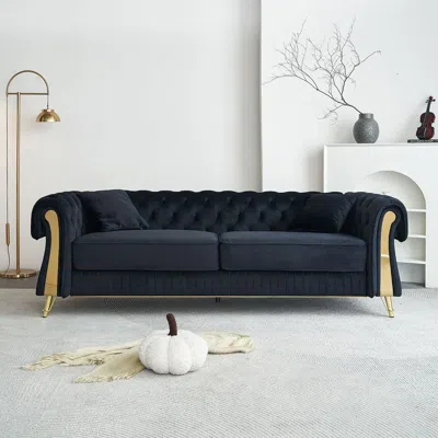 Streamdale Furniture Streamdale 89" Chesterfield Tufted Velvet Sofa - Black