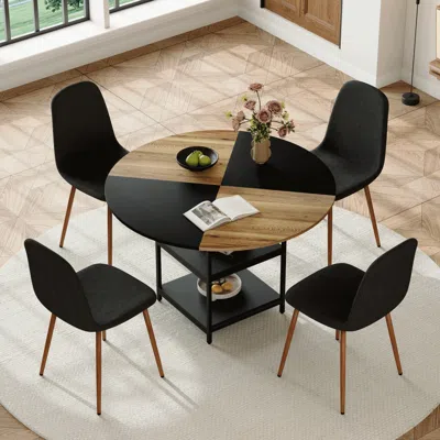 Streamdale Furniture Streamdale 47" Round Dining Set: Table With Storage & 4 Linen Chairs
