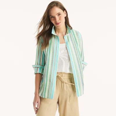 Nautica Womens Striped Button-up Shirt