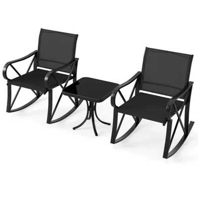 Hivvago 3 Piece Patio Rocking Set With Smooth Rocking Motion Outdoor Rocker Chair Bistro Set