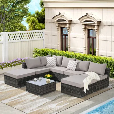 Streamdale Furniture Streamdale Outdoor Wicker Patio Sofa Set With Cushions & Table