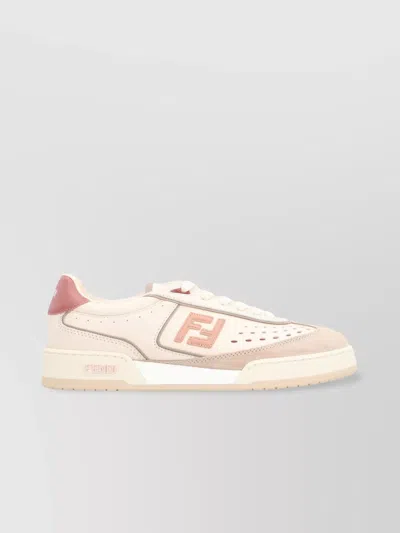Fendi Modern Contrast Panel Sneakers With Perforated Design In Brown