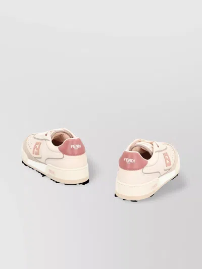 Fendi Modern Contrast Panel Sneakers With Perforated Design In Brown