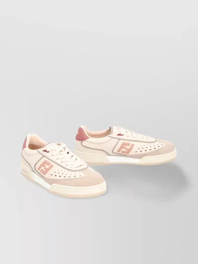 Fendi Modern Contrast Panel Sneakers With Perforated Design In Brown