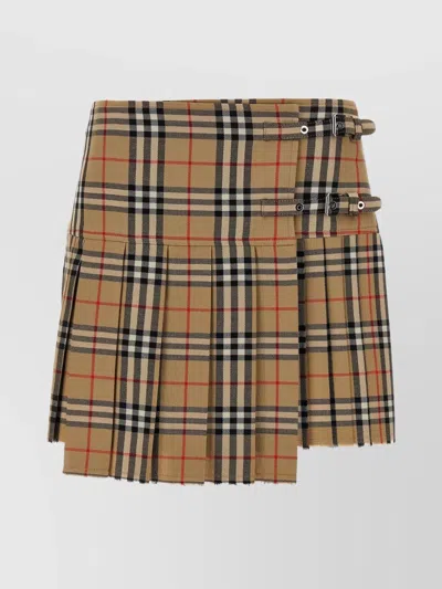 Burberry Pleated High Waist Check Pattern Kilt Skirt With Buckle