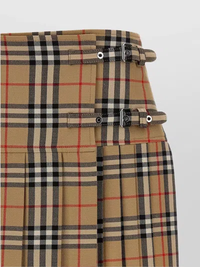 Burberry Pleated High Waist Check Pattern Kilt Skirt With Buckle