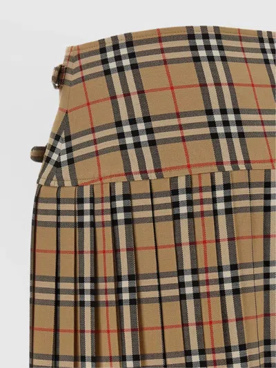 Burberry Pleated High Waist Check Pattern Kilt Skirt With Buckle