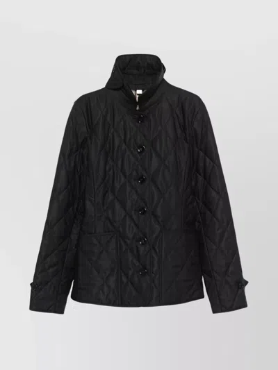 Burberry Tailored Jacket With Quilted High Collar In Black